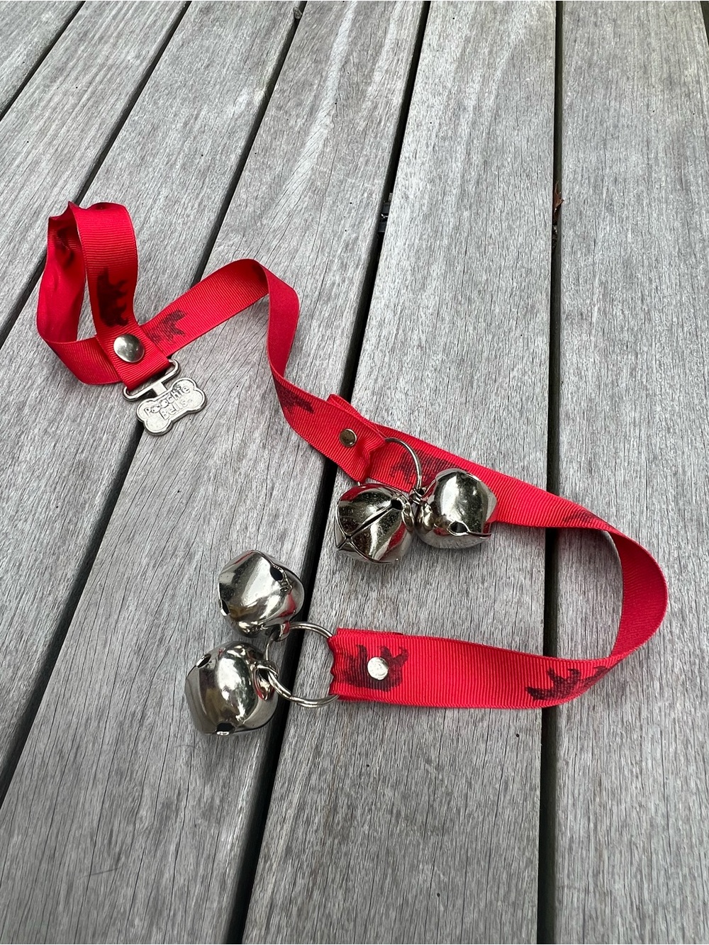 Red Dog Door Bell Strap - pee pee alert Jingle